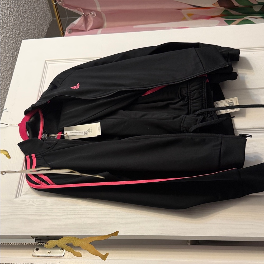 adidas Black Bomber Jacket with Pink Trim